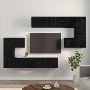 TV-Einheiten 4er Set Schwarz Eichenoptik