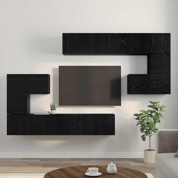 TV-Einheiten 4er Set Schwarz Eichenoptik