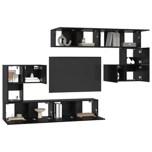 TV-Einheiten 4er Set Schwarz Eichenoptik