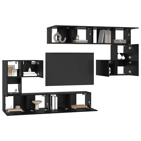 TV-Einheiten 4er Set Schwarz Eichenoptik