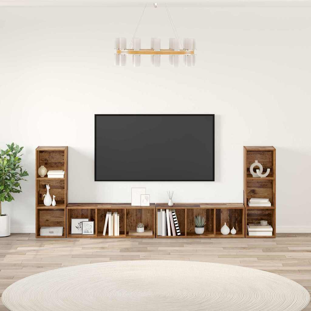 vidaXL Meuble TV 4 pcs en bois de récupération 37 x 35 x 107 cm Bois d'ingénierie