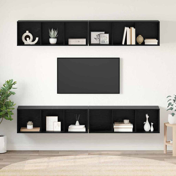 TV-Schrank Set Schwarz Eichen-Optik, 4-teilig