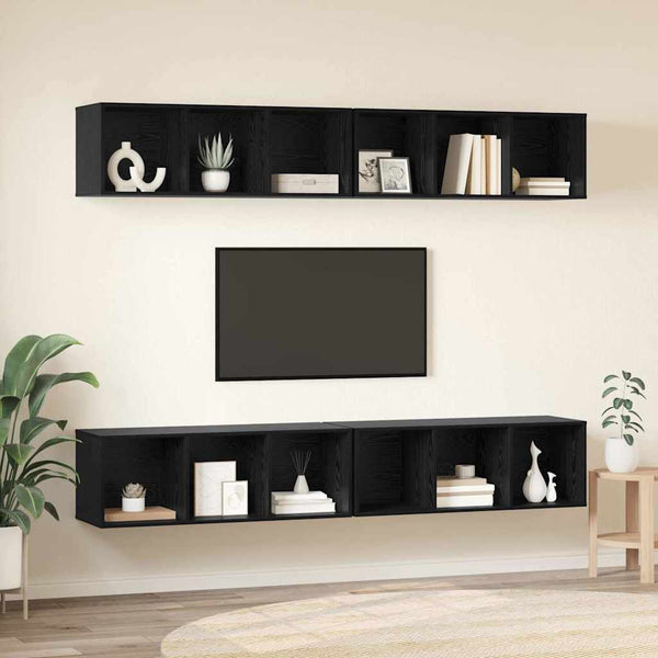 TV-Schrank Set Schwarz Eichen-Optik, 4-teilig