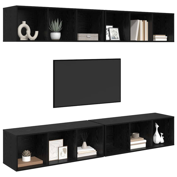TV-Schrank Set Schwarz Eichen-Optik, 4-teilig