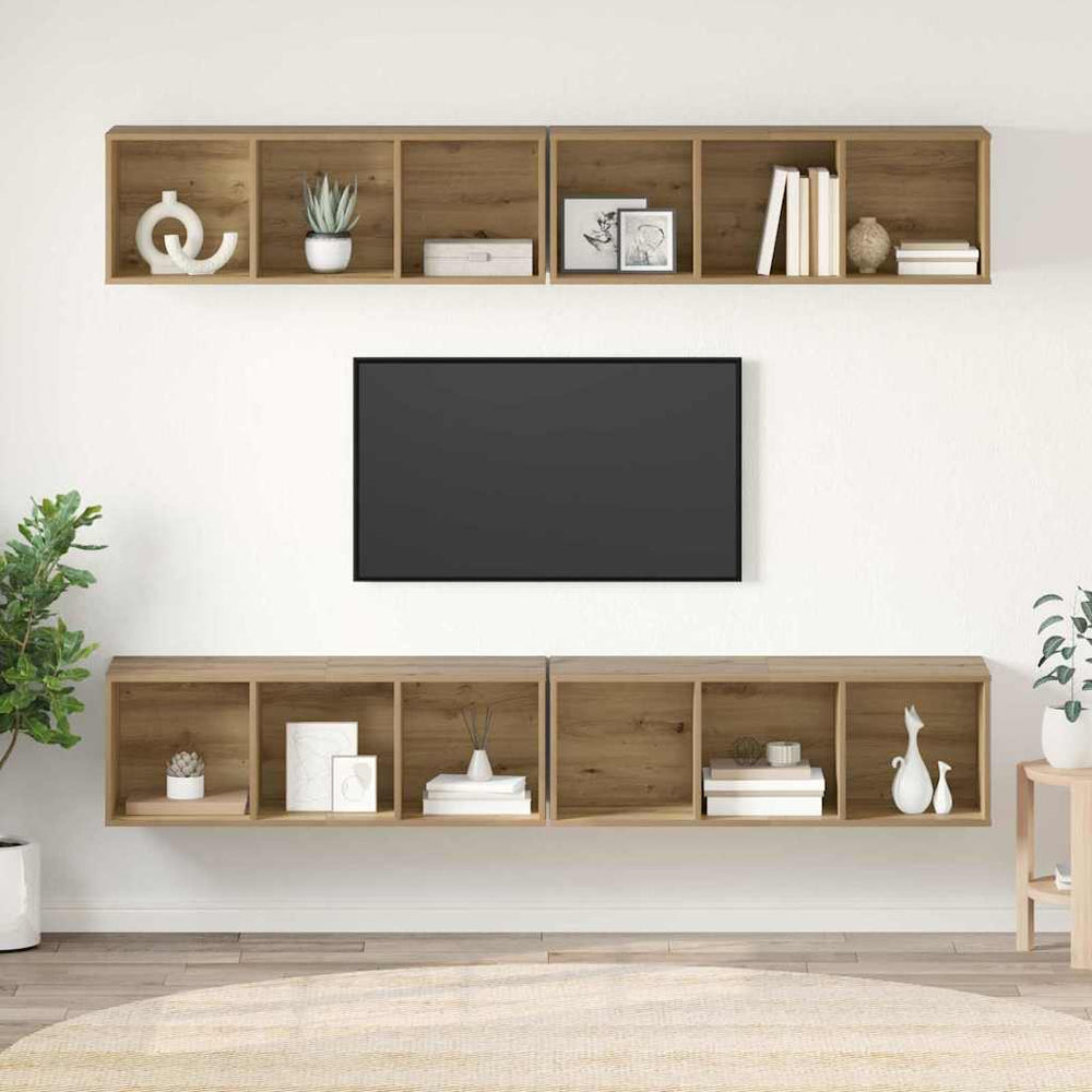 Wandmontiertes TV-Schrankset, Artisan-Eiche, 4-teilig