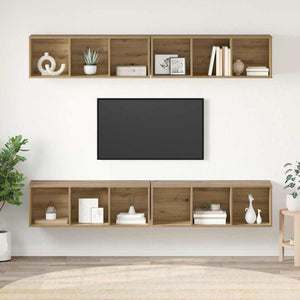 Wandmontiertes TV-Schrankset, Artisan-Eiche, 4-teilig