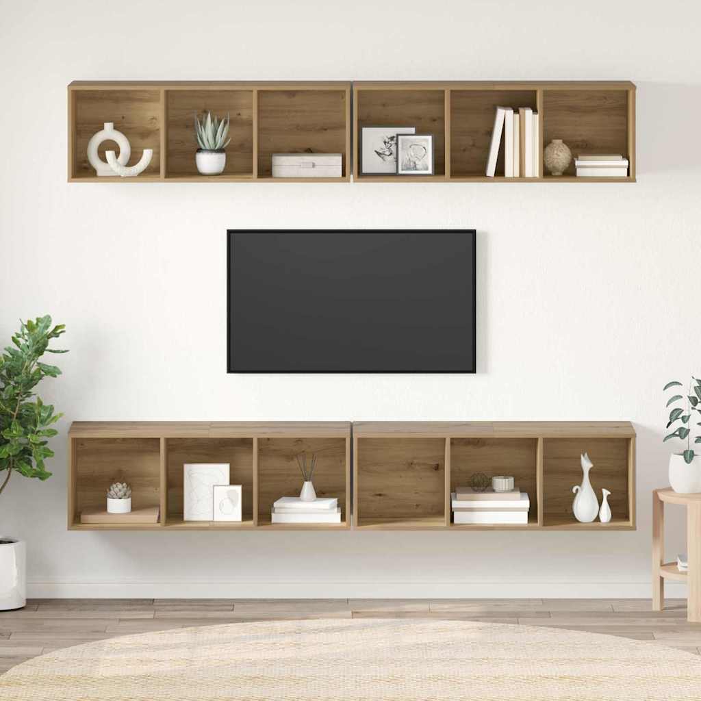 Wandmontiertes TV-Schrankset, Artisan-Eiche, 4-teilig