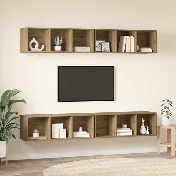 Wandmontiertes TV-Schrankset, Artisan-Eiche, 4-teilig