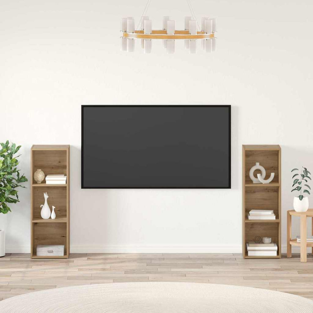 Wandmontiertes TV-Schrankset, Artisan-Eiche, 2-teilig