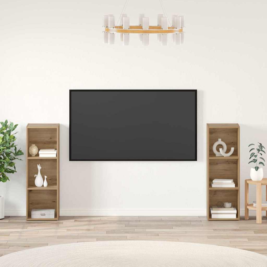 Wandmontiertes TV-Schrankset, Artisan-Eiche, 2-teilig