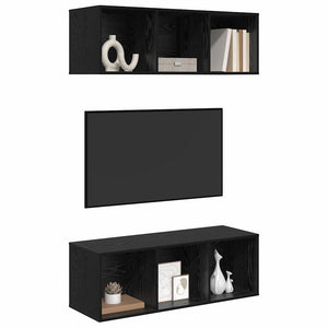 TV-Schrank Set Schwarz Eichen-Optik