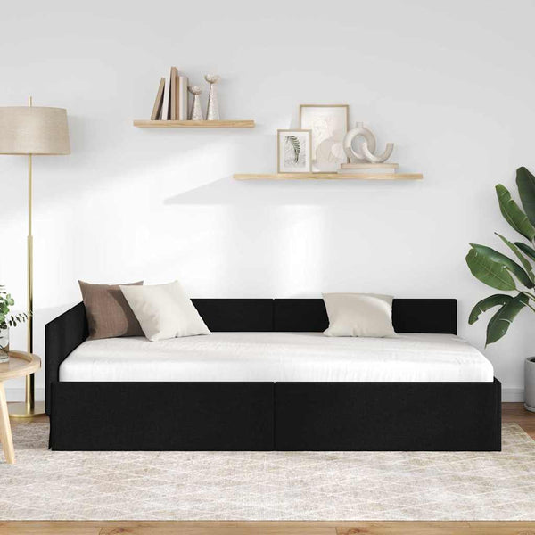 Schwarzes Eckbettgestell mit Kopfteil 80x200 cm