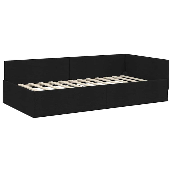 Schwarzes Eckbettgestell mit Kopfteil 80x200 cm