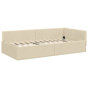 Eckbettgestell Creme Stoff 80x200 cm