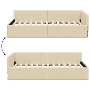 Eckbettgestell Creme Stoff 80x200 cm