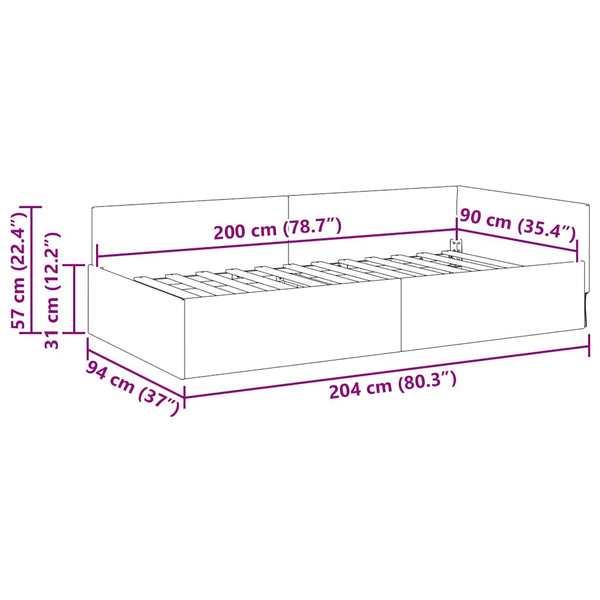 Eckbettgestell Dunkelgrau 90x200 cm