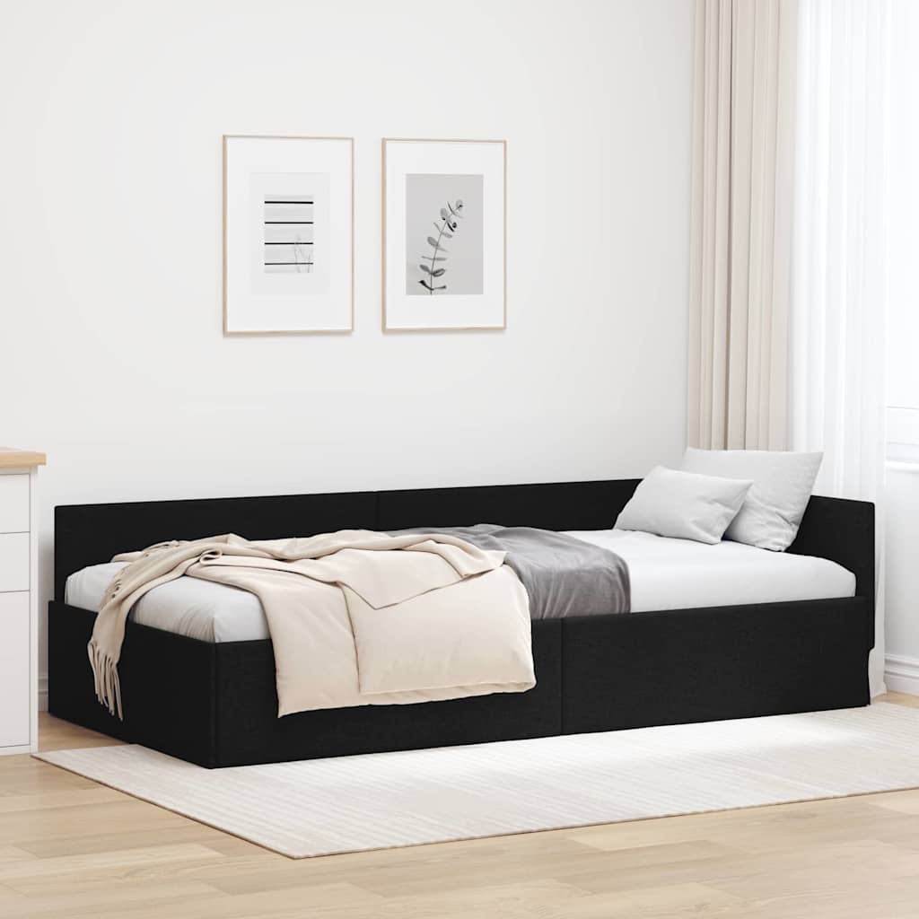 Eckbettgestell Schwarz 90x200 cm mit Kopfteil