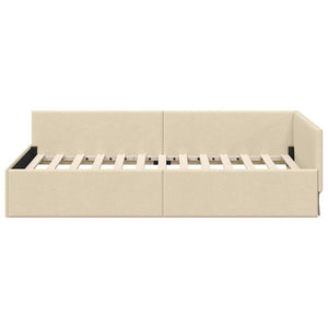 Eckbettgestell Creme Stoff 90x200 cm