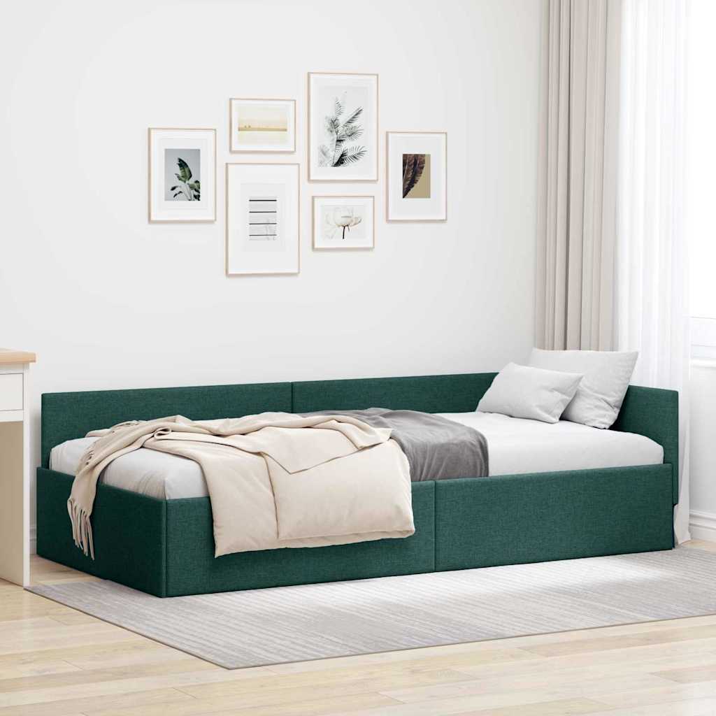 Eckbettgestell Dunkelgrün Stoff 100x200 cm