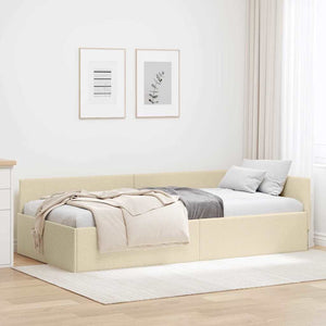 Eckbettgestell Creme Stoff 100x200 cm mit Kopfteil