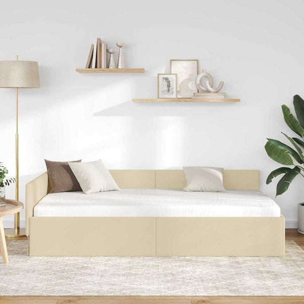 Eckbettgestell Creme Stoff 100x200 cm mit Kopfteil