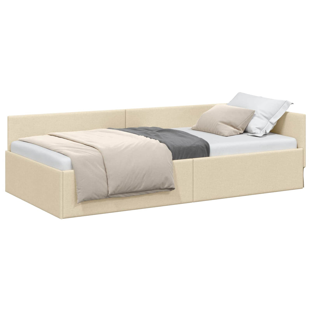 Eckbettgestell Creme Stoff 100x200 cm mit Kopfteil