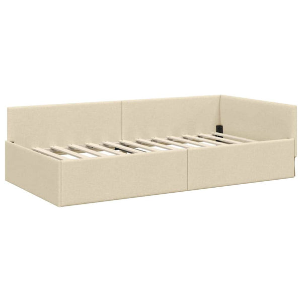 Eckbettgestell Creme Stoff 100x200 cm mit Kopfteil