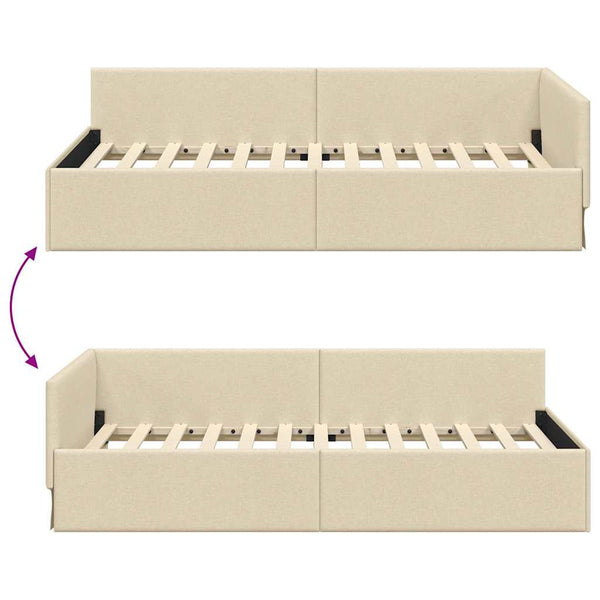 Eckbettgestell Creme Stoff 100x200 cm mit Kopfteil