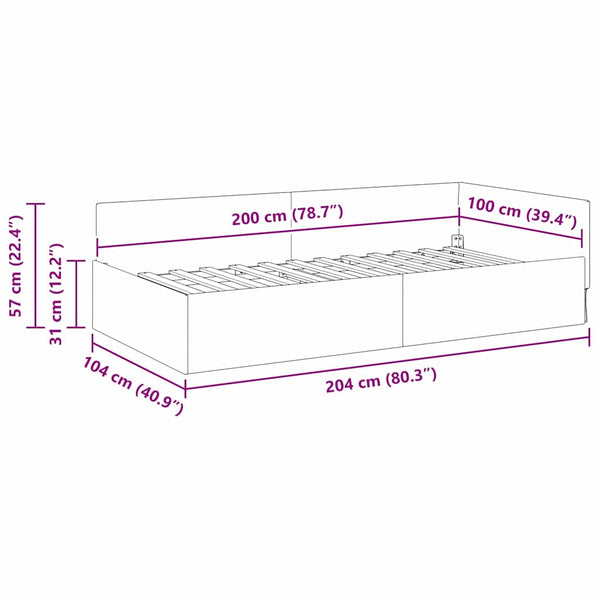 Eckbettgestell Creme Stoff 100x200 cm mit Kopfteil
