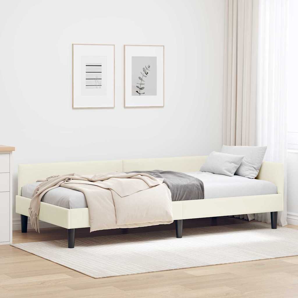 Eckbettgestell Creme Samt 80x200 cm