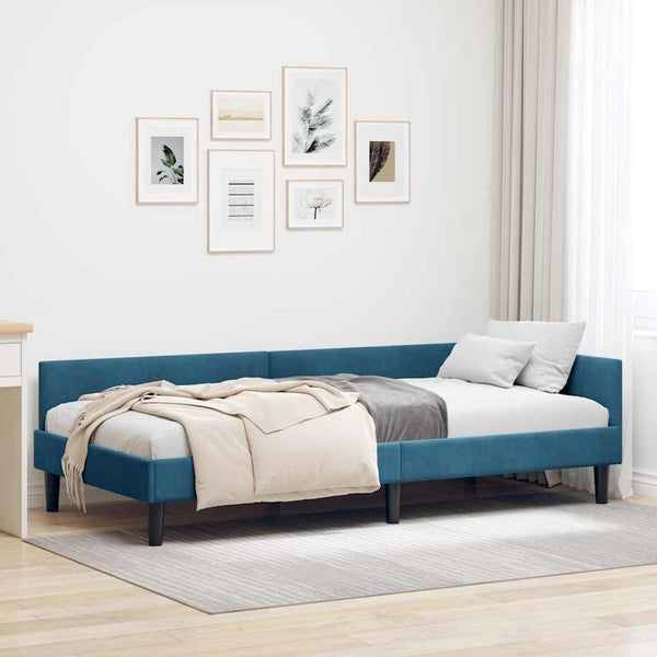 Eckbettgestell Blau Samt 90x190 cm