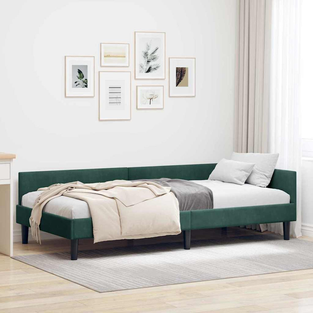 Eckbettgestell Dunkelgrün Samt 90x190 cm