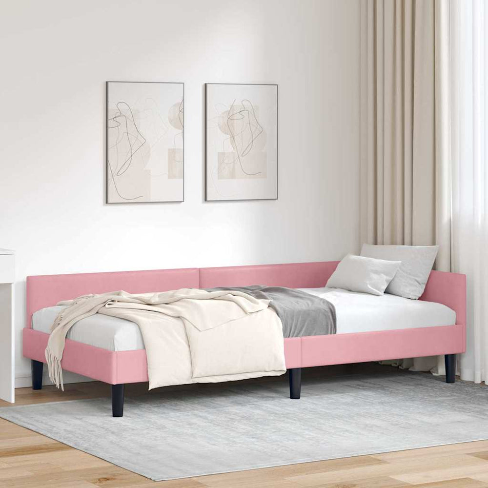 Eckbettgestell Rosa Samt 90x190 cm