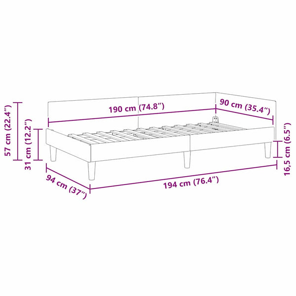 Gelbes Eckbettgestell Samt 90x190 cm