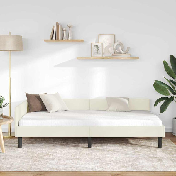 Eckbettgestell Creme Samt 90x190 cm
