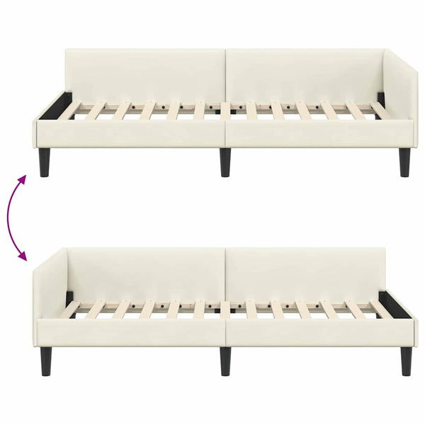 Eckbettgestell Creme Samt 90x190 cm