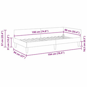 Eckbettgestell Creme Samt 90x190 cm