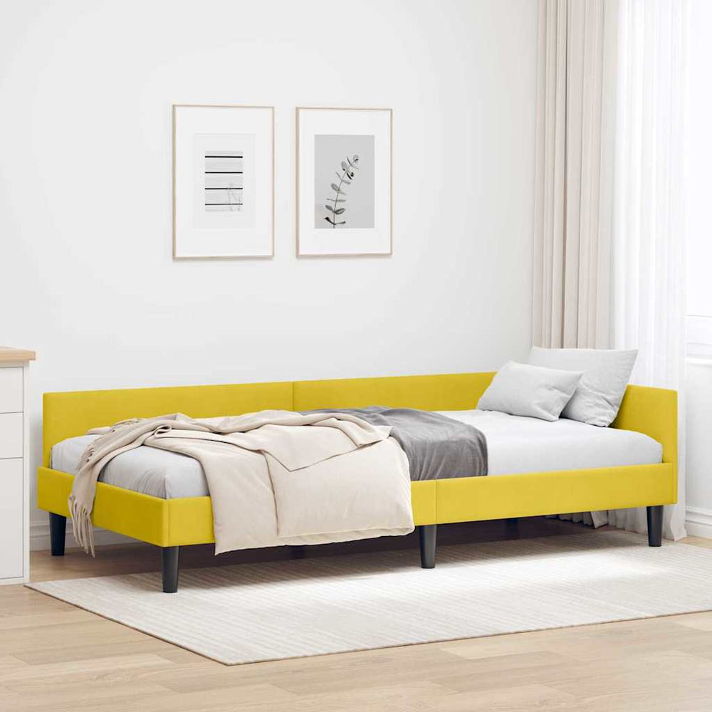 Gelbes Eckbettgestell mit Kopfteil Samt 90x200 cm