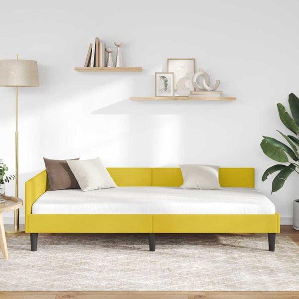 Gelbes Eckbettgestell mit Kopfteil Samt 90x200 cm