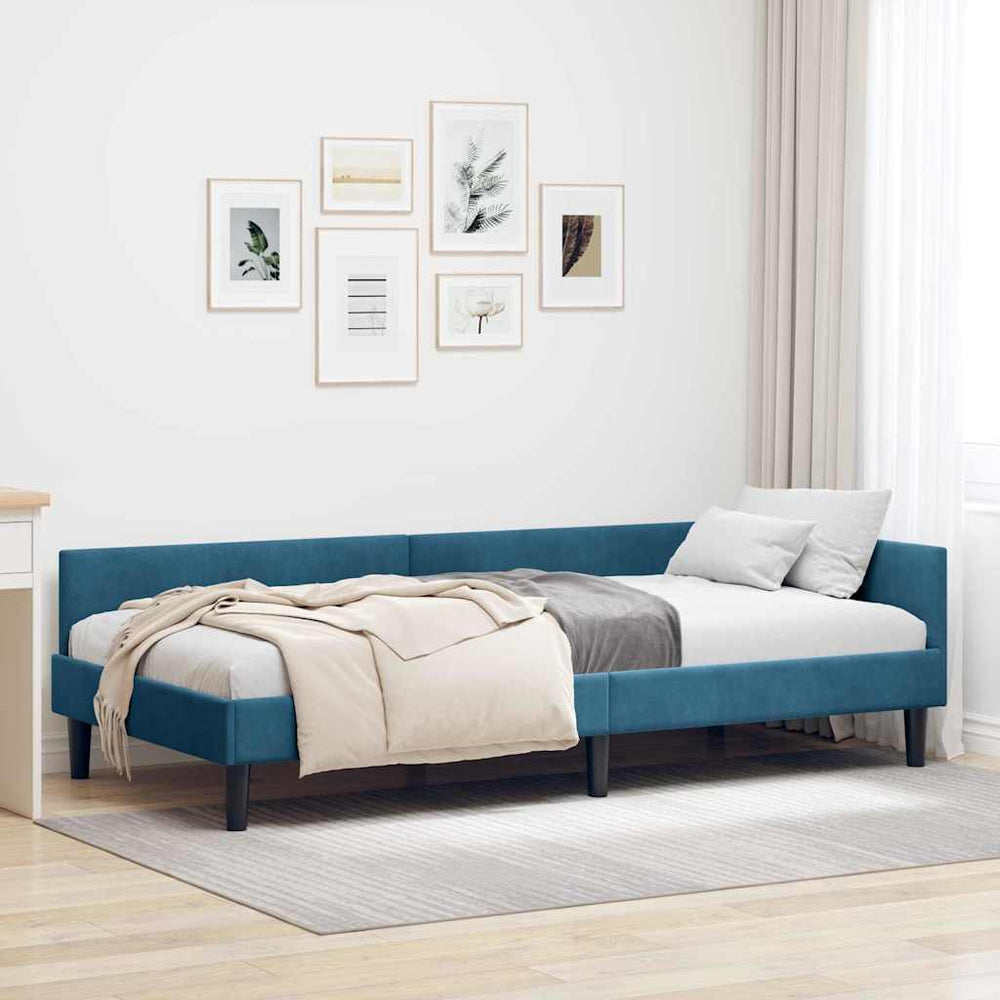 Eckbettgestell Blau Samt 100x200 cm