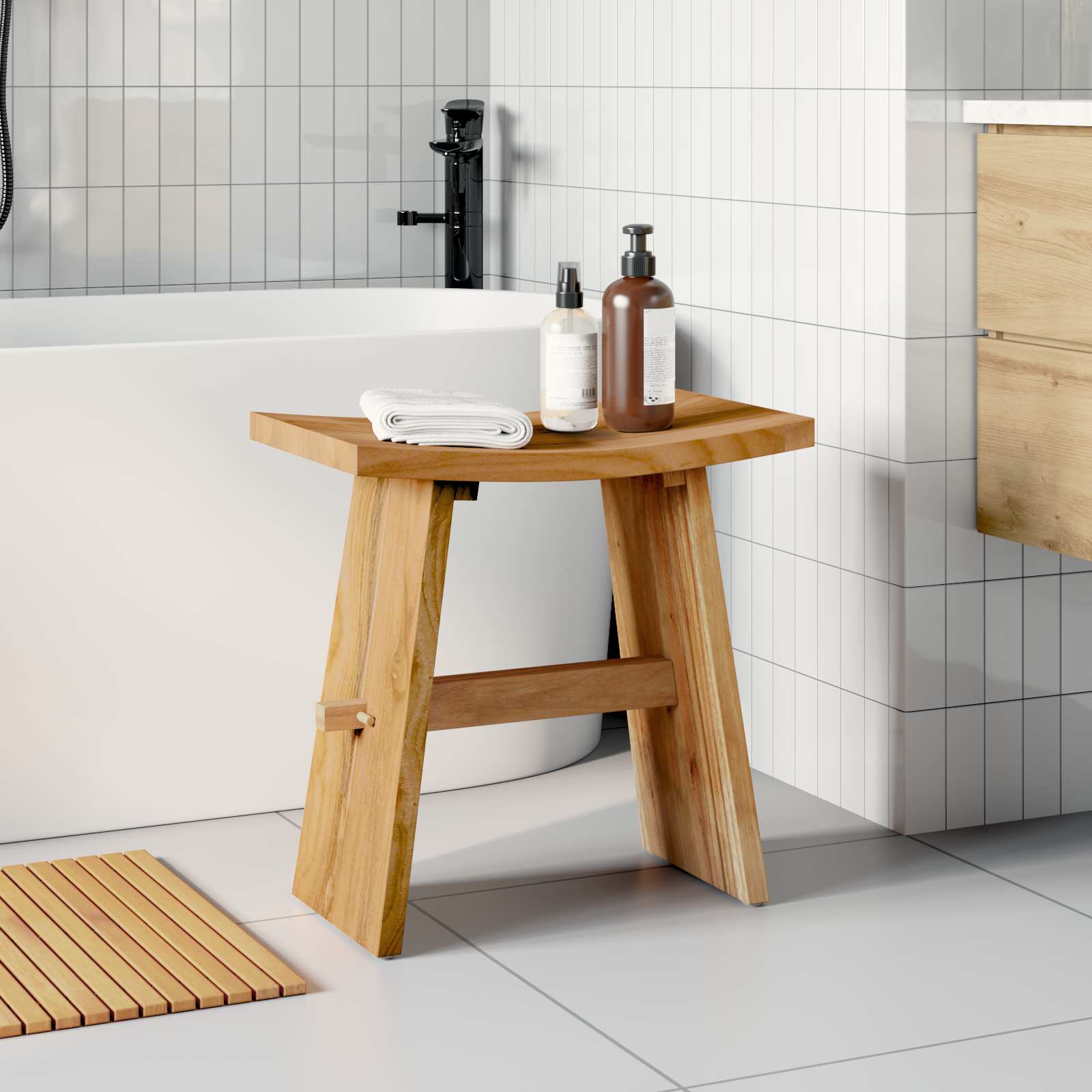 Teak Badezimmerhocker Braun