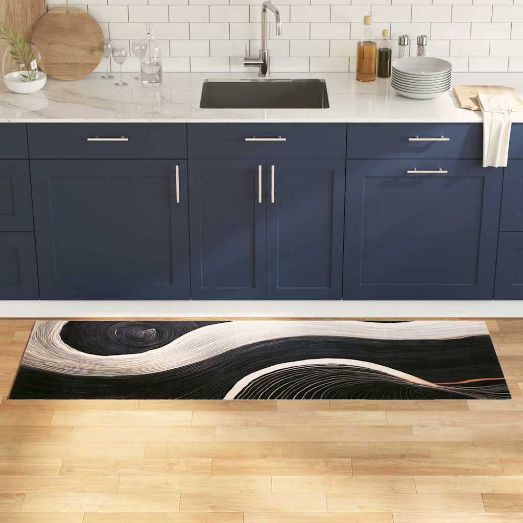 Schwarzer Küchenteppich Samt, 180 x 60 cm