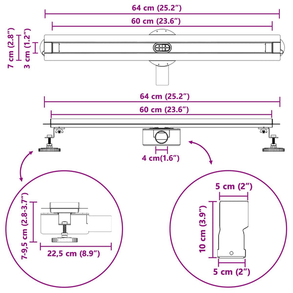 360° Duschablauf Silber 60cm Edelstahl