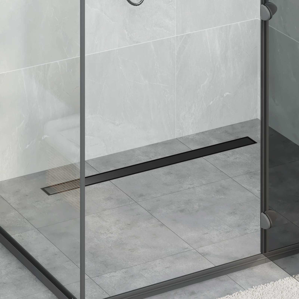 Schwarzer Duschablauf 90 cm mit Siphon