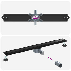 Schwarzer Duschablauf 90 cm mit Siphon