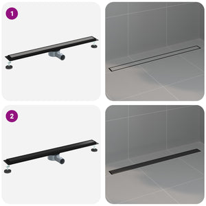 Schwarzer Duschablauf 90 cm mit Siphon