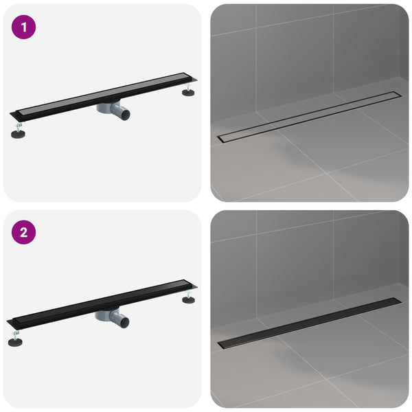 Schwarzer Duschablauf 90 cm mit Siphon