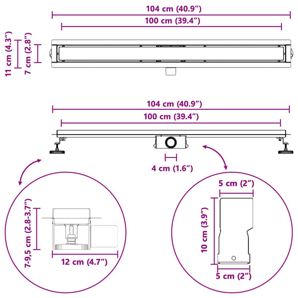 2-in-1 Duschablauf Schwarz 100cm