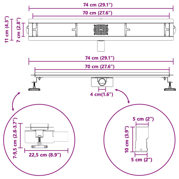 Duschablauf 2-in-1 Silber 70 cm