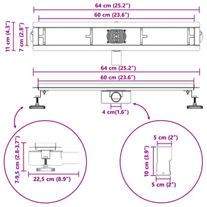 2-in-1 Duschablauf Silber 60cm Edelstahl